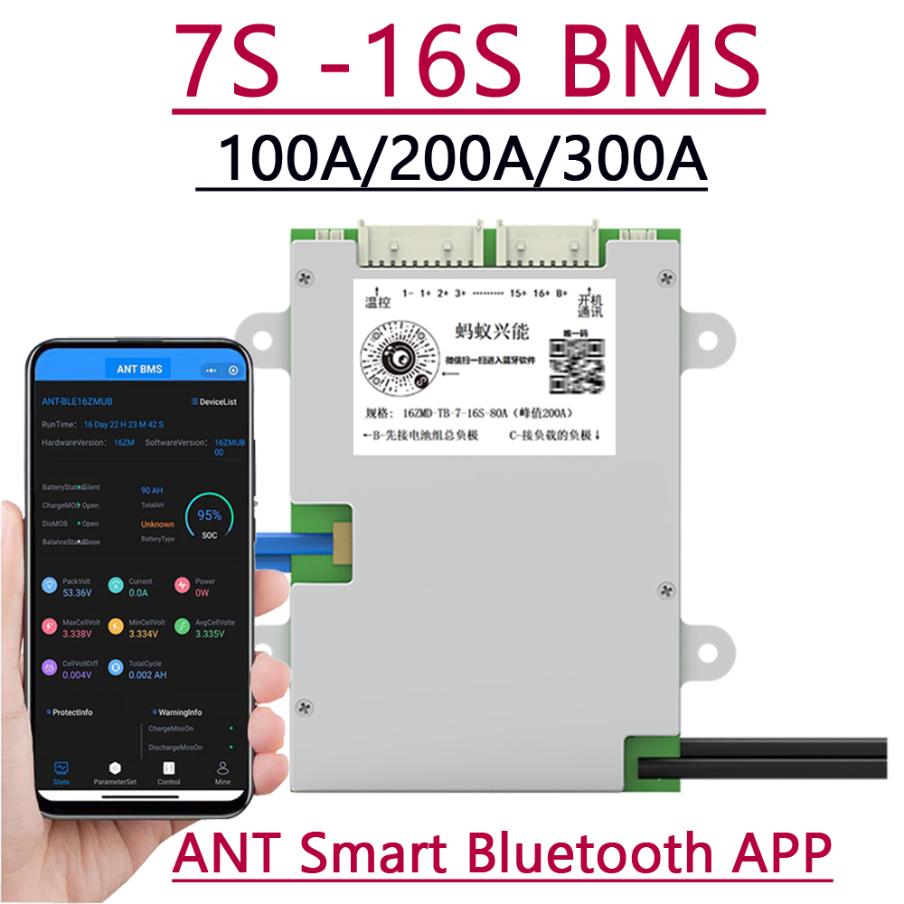 Smart Bms 16S 48V 200A Bluetooth - Smart Bluetooth 7S - 16S 100A