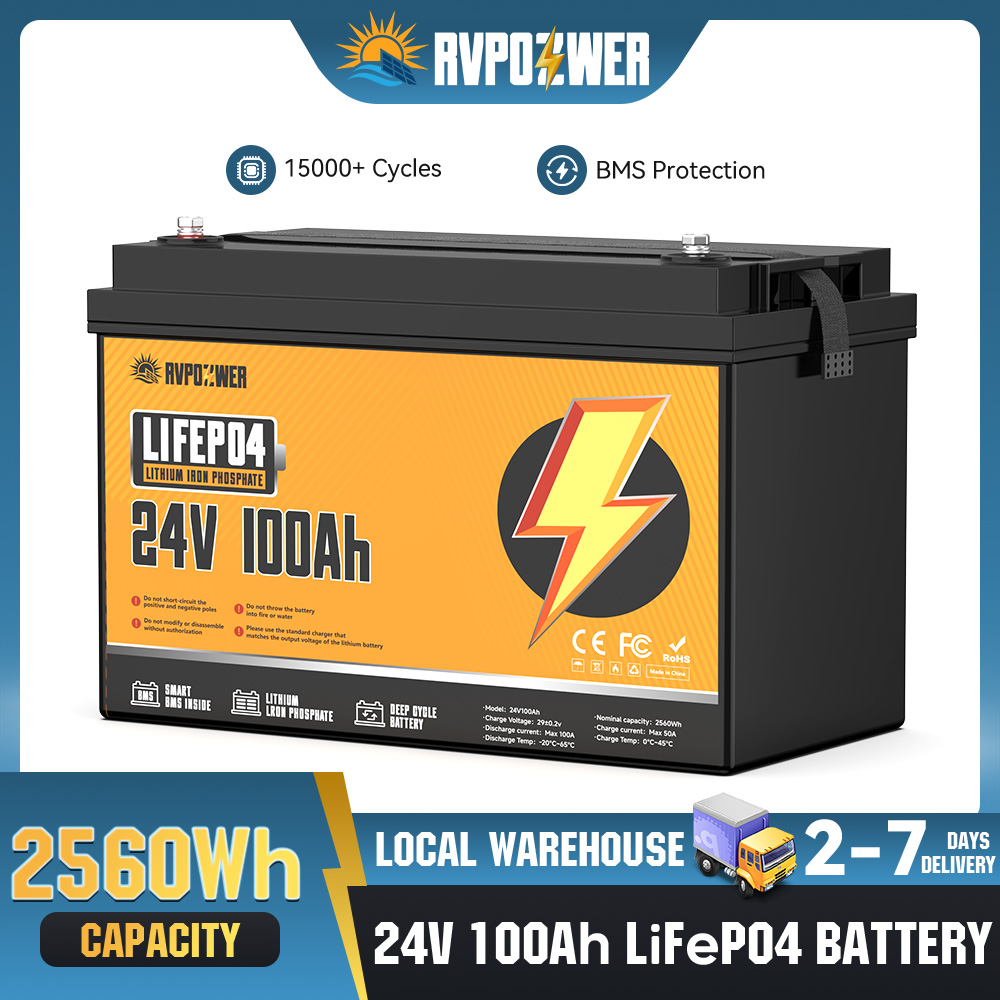 Lifepo4 Battery 24V 100Ah Trolling Motor - RVPOZWER 24V 100Ah 2560Wh Lithium LiFePO4