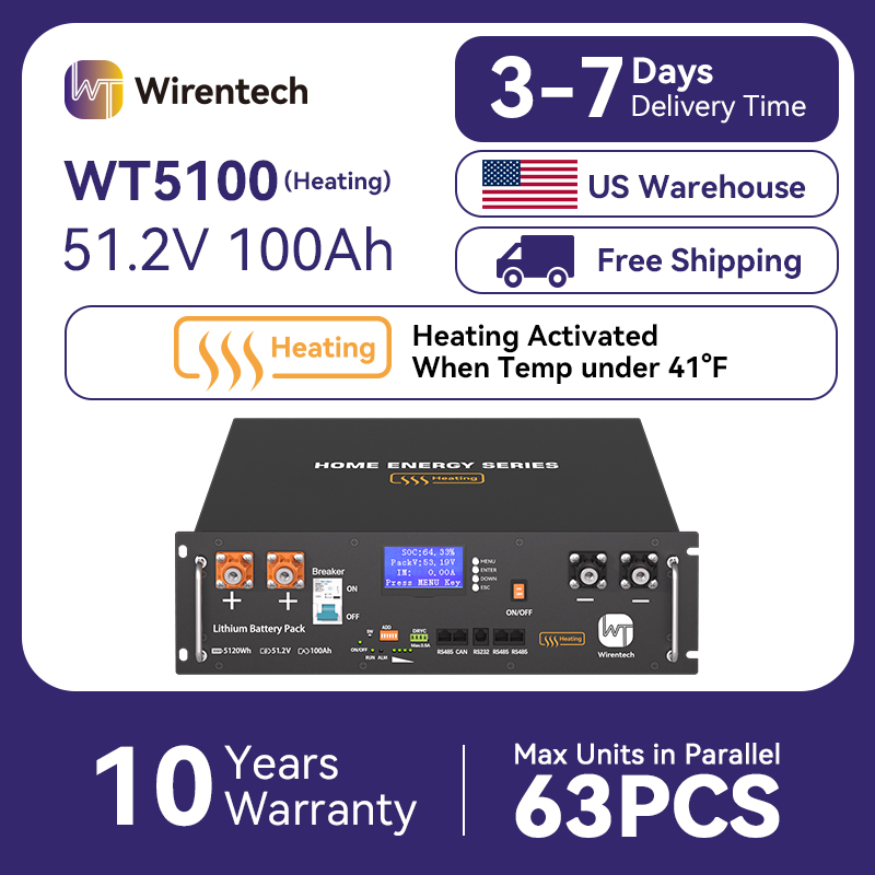 Lifepo4 48V 100Ah Server Rack - Wirentech WT5100 48V 100Ah LiFePO4 Battery