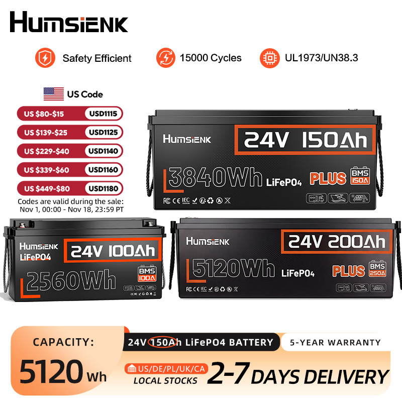 Humsienk 24V 100Ah/200Ah/150Ah - Lifepo4 Battery 24V 100Ah Trolling Motor 评论和价格