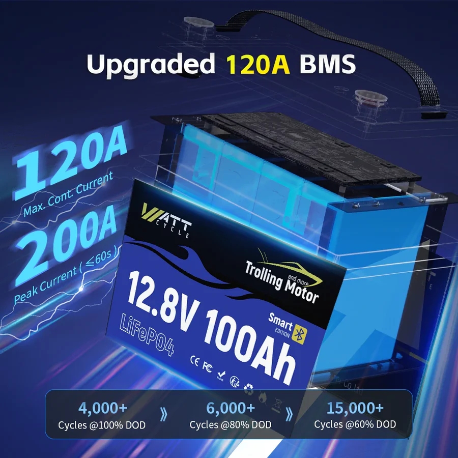Wattcycle 12.8V 100Ah 120A BMS - 12V 100Ah Lifepo4 Bluetooth Bms 评论和价格